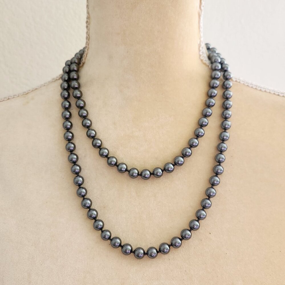 Charter Club Grey Glass Pearl Long Strand Classic Elegant Hand Knotted Necklace